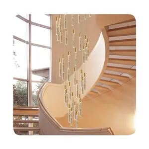 Nouveaux lustres longs et modernes de luxe haut de gamme en cristal pour les halls d'hôtel éclairage d'escalier lumière led lustre 2024