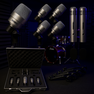 Kit de micrófonos de batería de 5 núcleos y 7 piezas, con cable XLR, micrófonos dinámicos para estudio, escenario y uso en vivo, con estuche y soportes. - Product Image 2