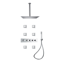 Grande Douche Moderne pour Appartement, Pommeau de Douche Multifonction Encastré, Finition Chrome Poli, Panneau Arrière Doux Effet Pluie, Céramique, Hôtel