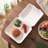 SUMKOKA Boîte à lunch en bagasse de canne à sucre biodégradable à 3 compartiments, sans PFAS, compatible micro-ondes, type clamshell, vente chaude