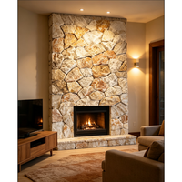 Pierre naturelle aléatoire personnalisée sur treillis, revêtement mural en pierre irrégulière, pierre empilée en quartz jaune et blanc pour mur extérieur de villa