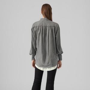 Blus sutra kotak-kotak wanita pola kotak hitam & putih klasik desain musim panas bersirkulasi dasi kupu-kupu vagina ukuran ekstra besar - Product Image 3