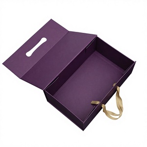 Роскошные складные подарочные коробки для обуви с магнитной застежкой, настраиваемая упаковка для одежды, фиолетовая переносная коробка-флип с лентой, длинная подарочная коробка - Product Image 4
