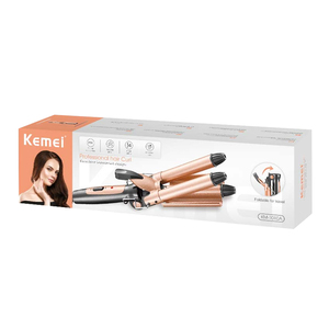 <span class=keywords><strong>KEMEI</strong></span> KM-1010A <span class=keywords><strong>Rizador</strong></span> de Pelo Plegable de 3 Barriles 90W Enchufe EU Anti-Quemaduras Calentamiento Rápido Doble Revestimiento Cerámico Venta al por Mayor para Mujeres DIY CE - Product Image 6