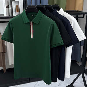 <span class=keywords><strong>Polo</strong></span> de manga corta para hombre de 220g personalizado con media cremallera, camiseta de cuello de manga corta de verano para hombre - Product Image 3