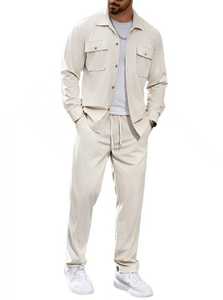 운동복 세트 EU 크기 사용자 정의 로고 단색 긴 소매 T 셔츠 바지 세트 조거 정장 2 조각 의류 남성 운동복 세트 - Product Image 3