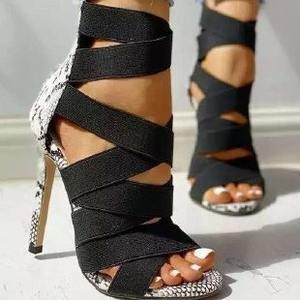 QuiteS Rome Lady Elegant Stilettos Pumps Super High Heel Zipper Sexy Sandals Cinturón elástico Slip-On Point Toe Summer Wedding Shoes - Product Image 2