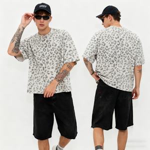 T-shirt pour homme TKAN645D OEM/ODM, impression personnalisée du logo, graphique, poids lourd, 100% coton, style hip-hop, léopard, vintage, lavage à la pierre - Product Image 1