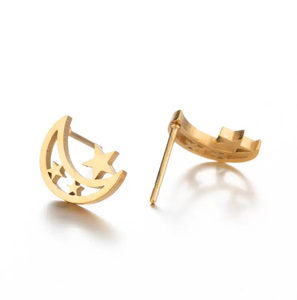 1 Pair of Stainless Steel Pentagram Hollow <strong>Moon</strong> <strong>Earrings</strong> for Men, Fashionable <strong>Star</strong> <strong>and</strong> <strong>Moon</strong> Shaped <strong>Earrings</strong> for Women N98168 - Product Image 5
