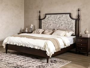 Premium Queen Size Upholstered <b>Bed</b> With Floral Fabric Tall Headboard For Vintage Bedroom - Product Image 3