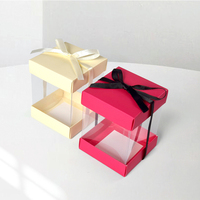 Boîte cadeau pliable avec fenêtre transparente en PVC, boîte à gâteau avec mini ruban coloré, emballage en carton 300 g/m², fabricant en gros