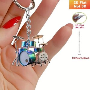 Porte-clés <span class=keywords><strong>plat</strong></span> 2D en acrylique, ensemble de batterie, instrument de musique, pendentif batterie, porte-clés, breloque de sac pour fans de batterie rock, cadeau pour les amateurs de musique - Product Image 5