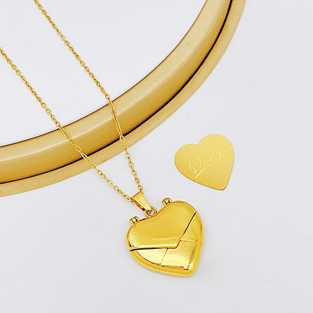 Personalised Message 18K Gold Plated Heart Shaped Envelope Pendant Necklace Meaningful Openable Name Stainless Steel Necklace