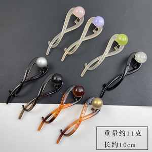 Pinza de pelo retro con perlas para mujer, 12 cm, pinza giratoria, elegante, para uso diario, tocado de imitación de perlas - Product Image 5