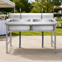 Évier double pour traiteur extérieur, station de lavage portable en acier inoxydable avec robinets pour les opérations de service alimentaire