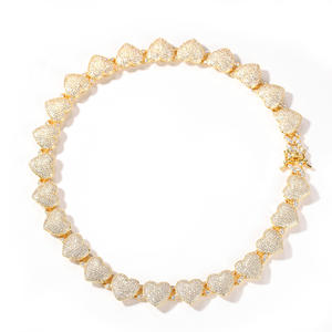 Unisex Trendy Hip Hop 15mmBling Iced AAA Zirkon Rhodium 18 Karat vergoldet Herz gepflastert kubanischen Armband Zirkon Link Halskette Ketten - Product Image 3