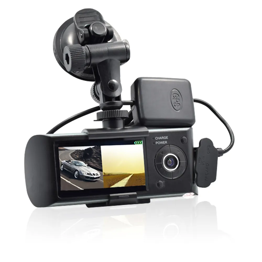 Cámara de salpicadero DVR con Sensor G para coche, de 2,7 dashcam ", doble lente, GPS, x3000, R300