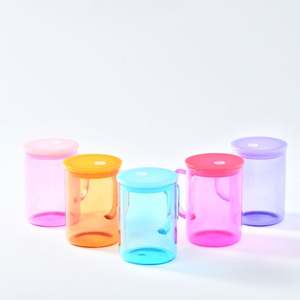 Wholesale Bulk 15oz Jelly Glass Camper <b>Mug</b> with Colored pp Lid Tea Milk Beer Crystal clear Sublimation Glass <b>Mug</b> with pp Lid - Product Image 2