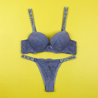Ensemble soutien-gorge et culotte en nylon écologique avec armatures et dentelle sexy pour femme TJS178