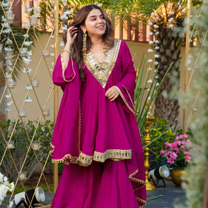 <b>Pink</b> Solid Silk Embroidered Shawl with Mirror Work Traditional Indian Pakistani Women's Wear - Product Image 1