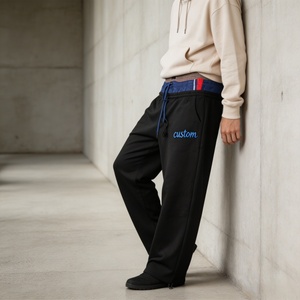 Pantalon de jogging ample en molleton bouclette de haute qualité avec logo brodé personnalisé, taille double, coupe oversize pour homme - Product Image 4