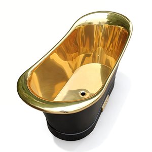 Baignoire autoportante de luxe sur mesure en acier inoxydable 316, finition noir <span class=keywords><strong>carbone</strong></span> et or champagne poli, épaisseur 14 gauge, avec drain pour salle de bain de villa - Product Image 5