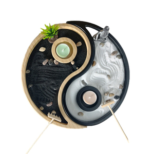Kit de jardin <span class=keywords><strong>zen</strong></span> en bambou en forme de YIN YANG, arbre de Bouddha artificiel, râteaux, bougies et accessoires, jardin <span class=keywords><strong>zen</strong></span> chinois pour la relaxation sur le bureau - Product Image 1