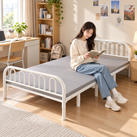 Lit simple pliable en métal à quatre plis, cadre en acier pour dortoir, chambre d'amis et petits espaces