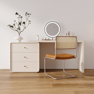 Cream Colored Dressing <b>Table</b> With Lighted <b>Mirror</b> Bedroom <b>Vanity</b> Storage Cabinet Furniture - Product Image 4
