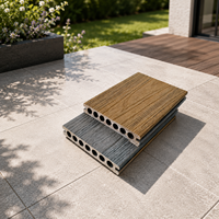 Papan Dek WPC Tahan Air untuk Luar Ruangan, Berongga, Komposit, Dua Warna, Co-Extrusion 148x23mm, Produsen Dek Tahan Cuaca