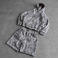 Ensemble de survêtement unisexe personnalisé en coton 100% surdimensionné à imprimé camouflage, sweat-shirt et short camouflage épais, ensemble de deux pièces