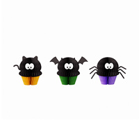Lot de 3 décorations de cupcakes en papier nid d'abeille pour Halloween, chats noirs, chauves-souris, araignées 3D, aimants écologiques pour table, décoration effrayante pour fête et maison