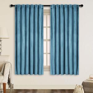 Bindi Modern Elegant <strong>Teal</strong> Silk Velvet Turquoise Thermal Insulated 280gsm Tab Top <strong>Blackout</strong> <strong>Curtains</strong> for Sitting Room All-Season - Product Image 4