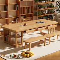 Bureau d'écriture au design simple, grand format, en bois massif avec tiroirs et rangements, bureau à domicile avec grande surface de travail pour le salon