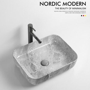 Fregadero de Cerámica con Patrón de Piedra Gris, Forma Irregular, Sin Orificios, Fácil de Limpiar, para Baño y Uso Doméstico - Product Image 5