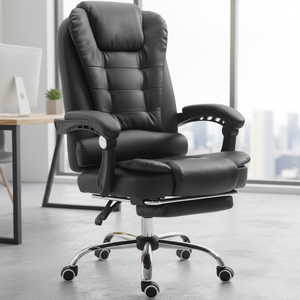 <span class=keywords><strong>Chaise</strong></span> de bureau <span class=keywords><strong>ergonomique</strong></span> pivotante de direction moderne en cuir synthétique avec repose-pieds, base chromée et <span class=keywords><strong>accoudoirs</strong></span> en PP – Vente en gros - Product Image 1