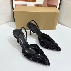 2025 Summer New Women's Pointed Toe High Heels <strong>Slippers</strong> Sexy <strong>Beaded</strong> Inlaid <strong>Mesh</strong> Exposed Heels Sandals Outdoor Style - Product Image 5