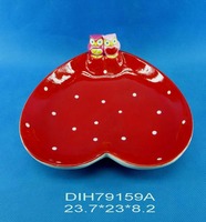 Hand bemalte herzförmige Keramik-Bonbon schalen mit Eulen griff