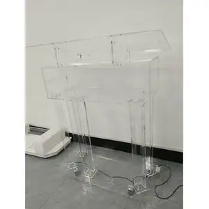 Custom Acrylic Podium Pulpit Conference Lectern With Led Light Clear Lightening Stand