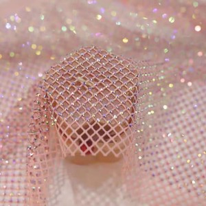 Luxury <strong>Lace</strong> Net <strong>Fabric</strong> with 3mm Sparkling Acrylic AB Rhinestone Elastic Mesh Cloth <strong>Stretchable</strong> Fishing Net for Dress Garment - Product Image 5