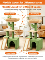 Arbre à chat Cactus avec sangle d'ancrage murale anti-basculement, rampe à gratter large en sisal, niche privée, hamac et base stable pour chats actifs