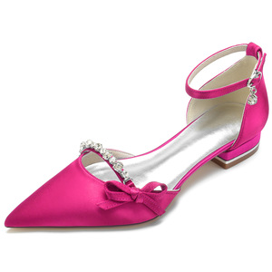 Sandales à talon moyen pour femme, en satin, à bout pointu, avec bride de cheville, décorées de strass en cristal et d'un nœud, semelle extérieure en caoutchouc, légères et confortables, OEM ODM - Product Image 5