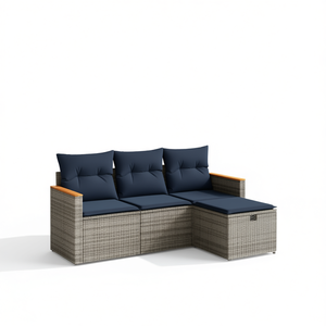 Set divano da esterno moderno in polyrattan grigio con cuscini per arredamento da giardino e patio - Product Image 1