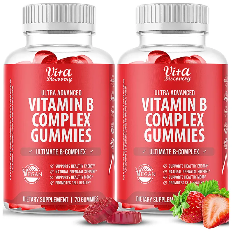 Özel etiket Vitamin B kompleks Vegan Gummies Biotin ile Vitamin takviyesi enerji ve sinir sistemi desteği