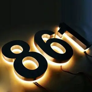 Signo de números de acero inoxidable 3D Luz luminosa Metal retroiluminado Resplandor en la oscuridad Números de Casa LED iluminados