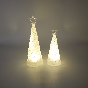 Albero di Natale Artificiale in Vetro con Stelle Dorate LED 10x18cm Marca SY Colore Personalizzabile Rosso Verde Cenere Decorazione da Tavolo - Product Image 6