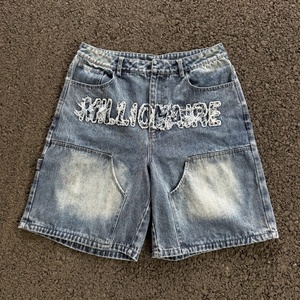 Custom High Quality Jeans Denim <b>Shorts</b> for <b>Men</b> Acid Wash Embroidery <b>Patch</b> Logo Hem Jorts With Pocket for <b>Men</b> Jean <b>Shorts</b> - Product Image 1