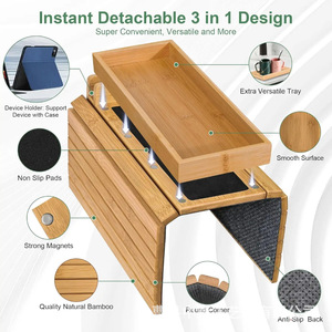 Plateau d'accoudoir en bambou avec support pour téléphone, table d'appoint pliable en bois pour canapé, boîte de rangement pour petit-déjeuner et collations - Product Image 3