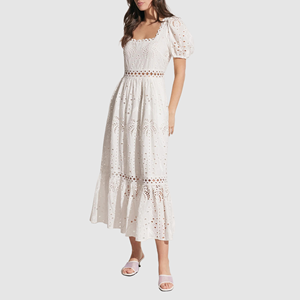 white midi lace dress White Lace Midi Dress French Style Elegant Wedding Bridal Guest Dress White / M / US 6-8