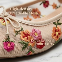 Sepatu Mary Janes Bordir Bunga Elegan Berbahan Mesh yang Bernapas, Keahlian Kerajinan 20 Tahun, Sepatu Jalan Ringan untuk Wanita